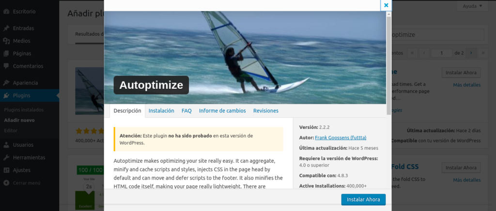 Optimizar WordPress con Autoptimize